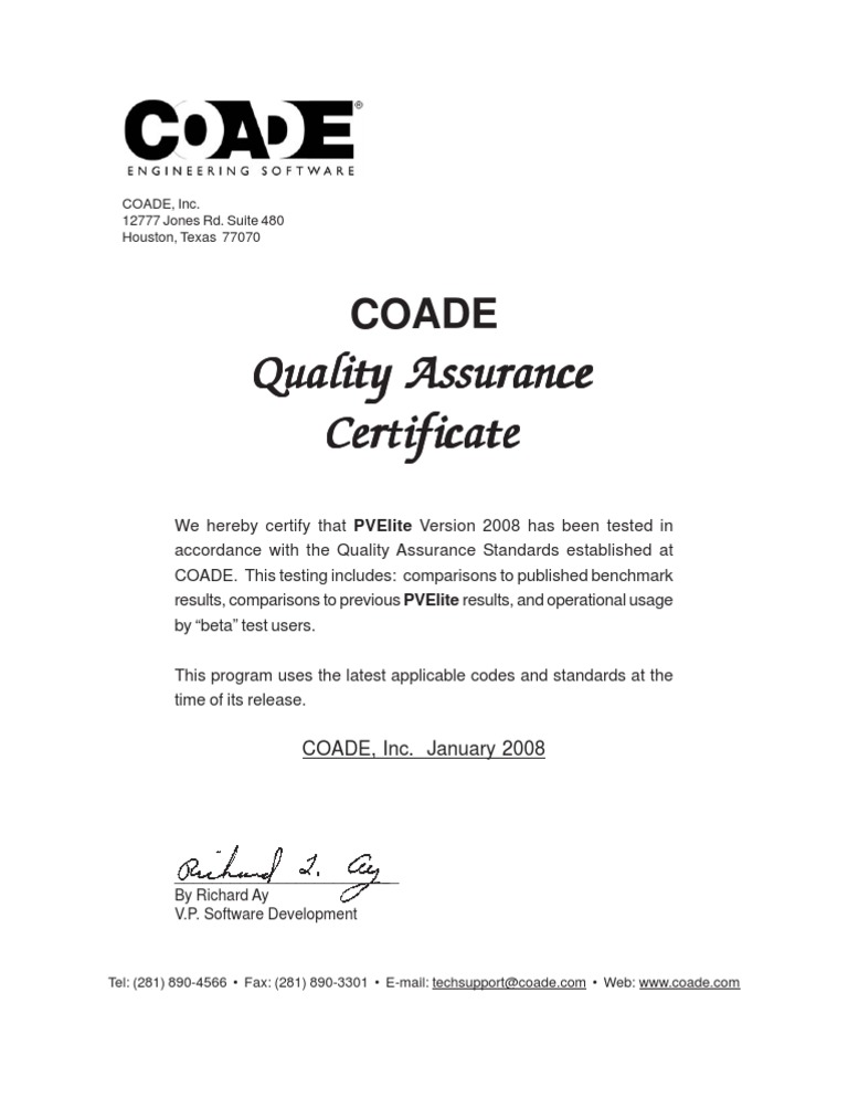 PVElite QA Certificate | PDF