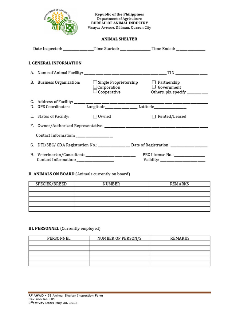 Animal Shelter Inspection Checklist | PDF | Surgery