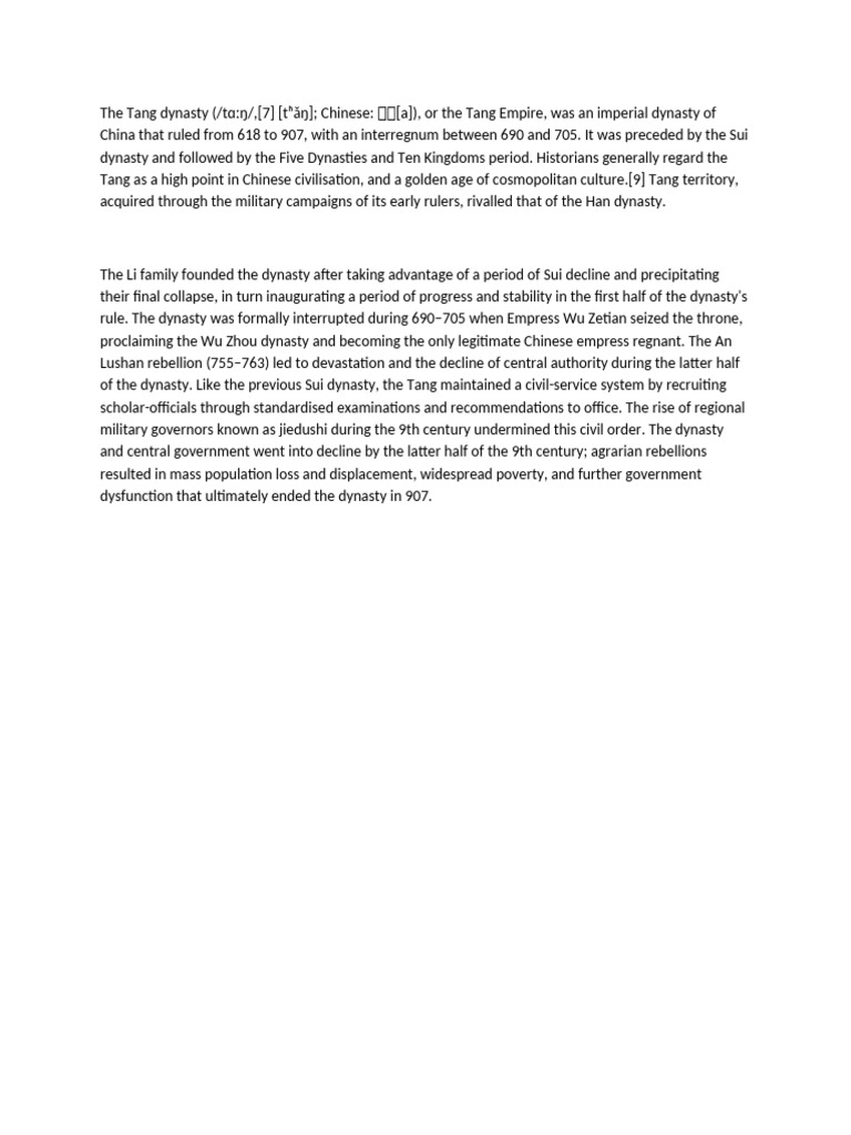 The Tang dynasty | PDF