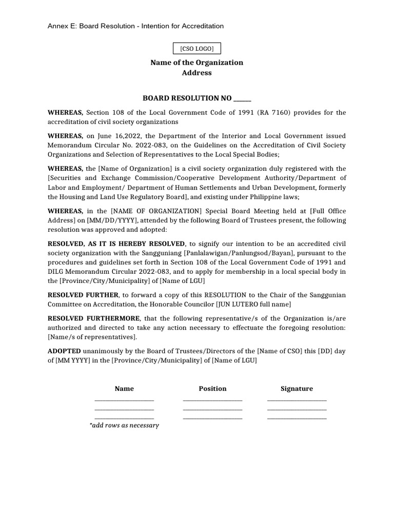 Board Resolution for Accreditation Intent | PDF | Governance