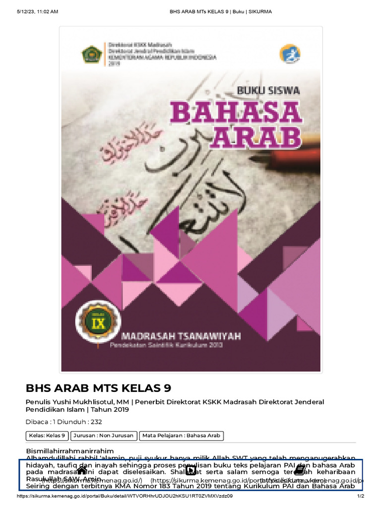 Buku Bahasa Arab MTs Kelas 9 | PDF