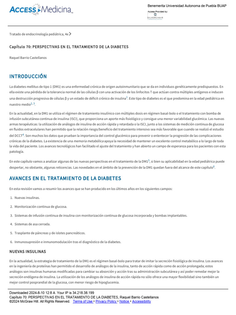 Capítulo 70 - Perspectivas en El Tratamiento de La Diabetes | PDF ...