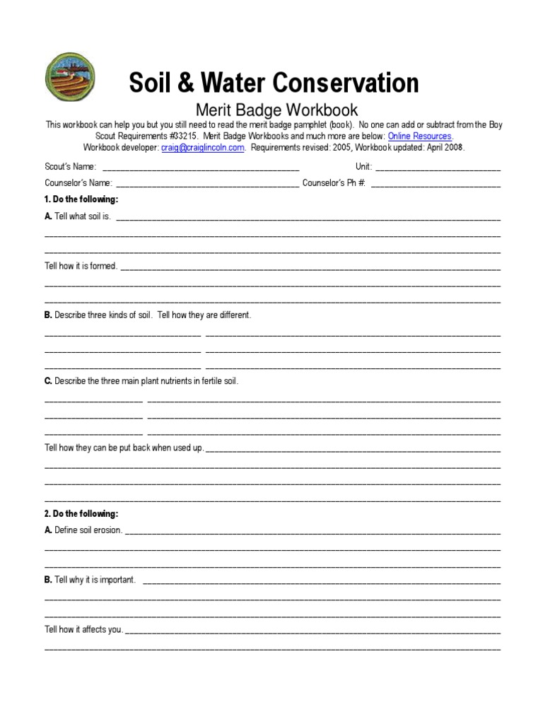 Soil & Water Conservation Merit Badge Workbook PDF Drainage Basin