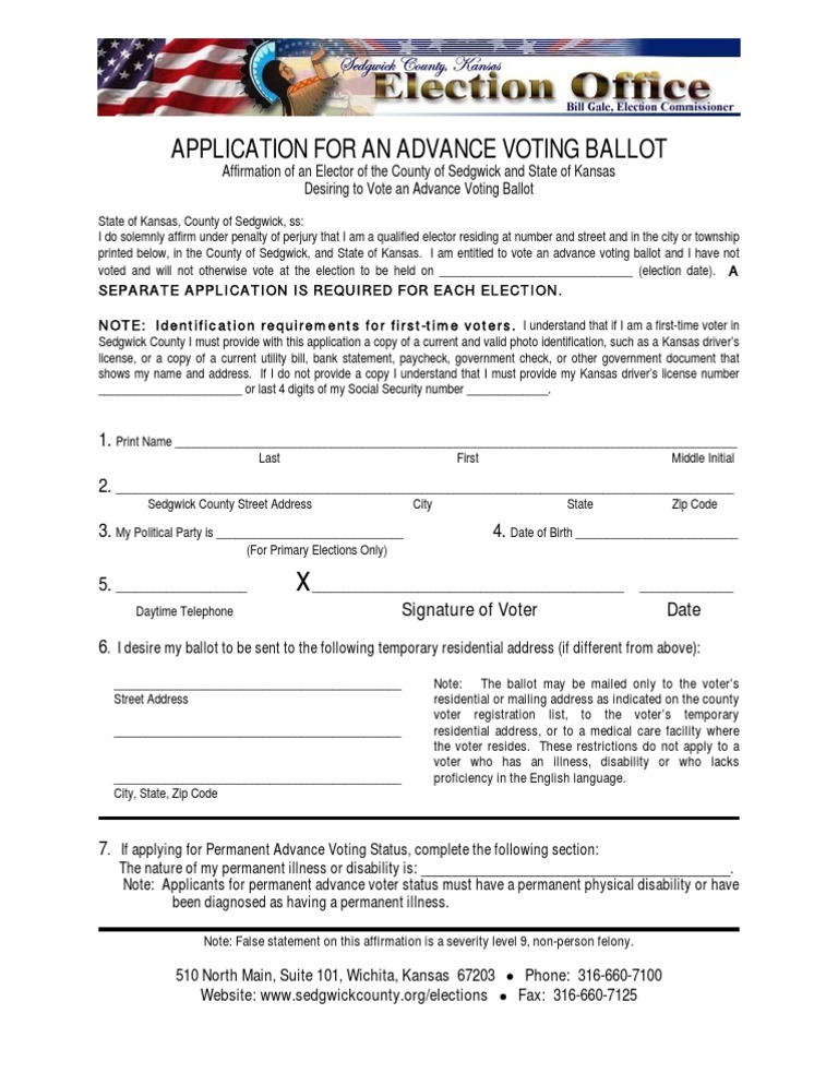 Sedgwick County Advance Voting Application | PDF | Law