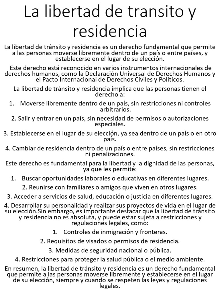 Derecho a la Libertad de Tránsito y Residencia | PDF | Libertad de ...