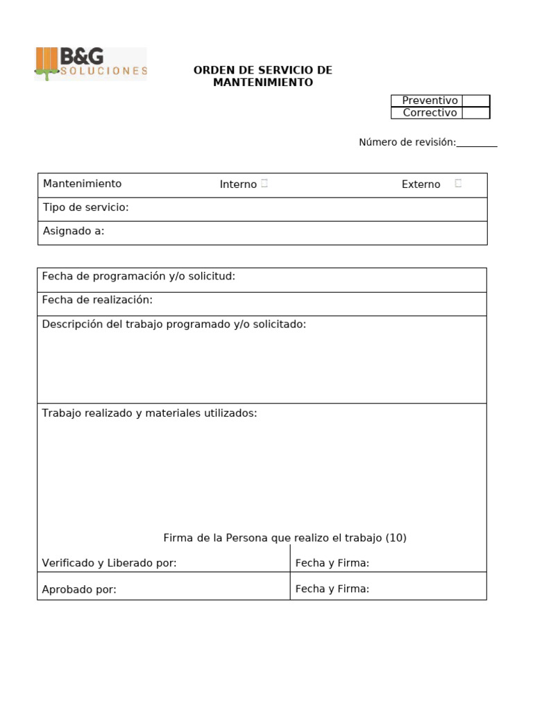 Orden de Servicio de Mantenimiento | PDF