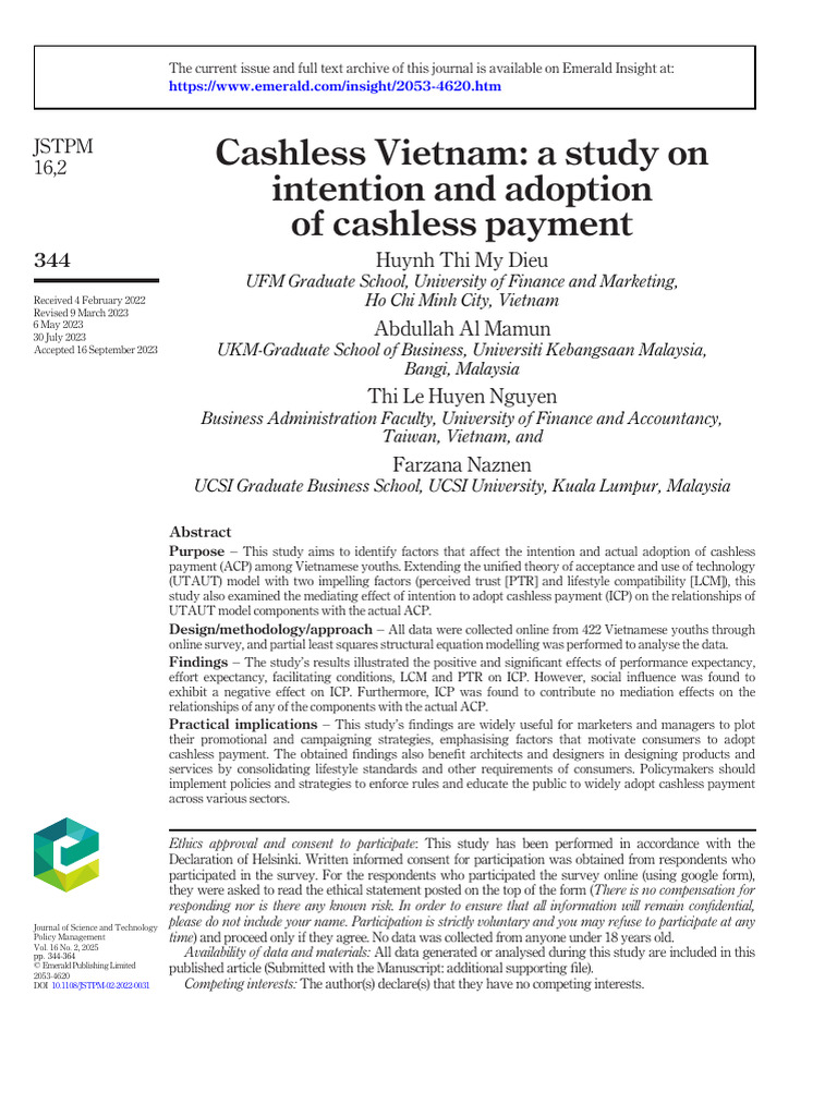 Factors Influencing Cashless Payment Adoption in Vietnam | PDF ...