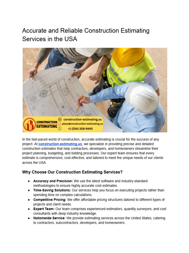 (PDF) Construction Estimating Services - Overview | PDF | Business ...