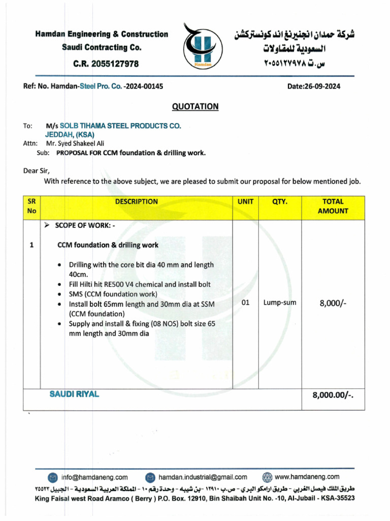 2024-00145 - PROPOSAL For CCM Foundation Drilling Work | PDF