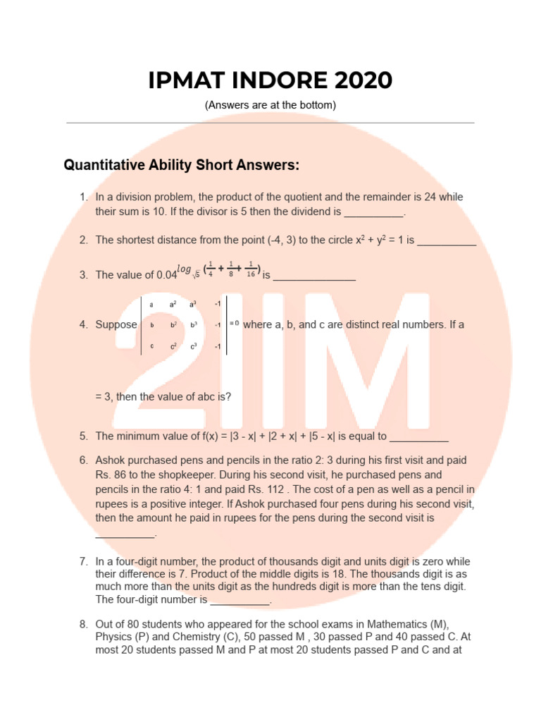 IPMAT 2020 Indore IPMAT Question Paper | PDF | Climate Change | Stocks
