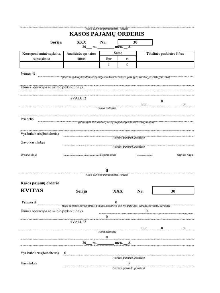 Kasos Pajamu Orderis 547 | PDF