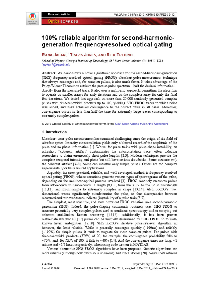 Reliable SHG FROG Algorithm Development | PDF | Spectral Density | Waves