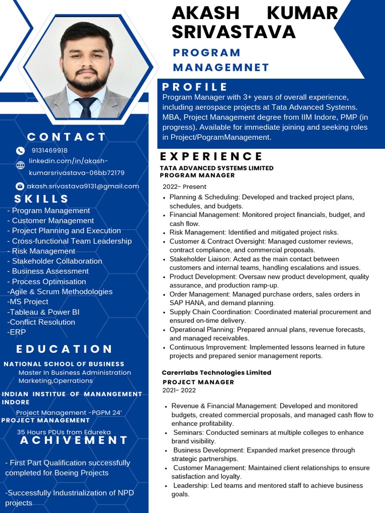 Akash Kumar Srivastava: Project Management Profile | PDF | Project ...