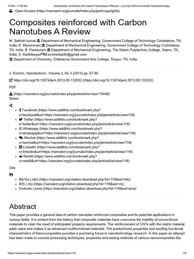 Composites Reinforced With Carbon Nanotubes A Review - Journal of ...