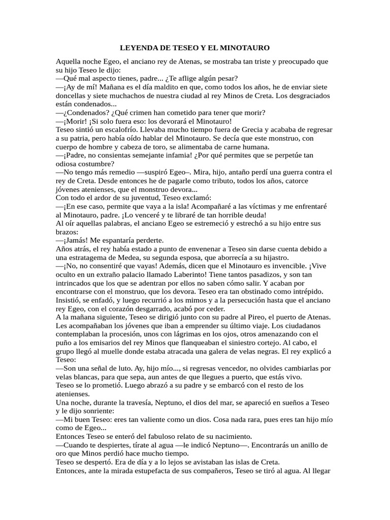 Leyenda de Teseo y El Minotauro | PDF | Minotauro | Teseo