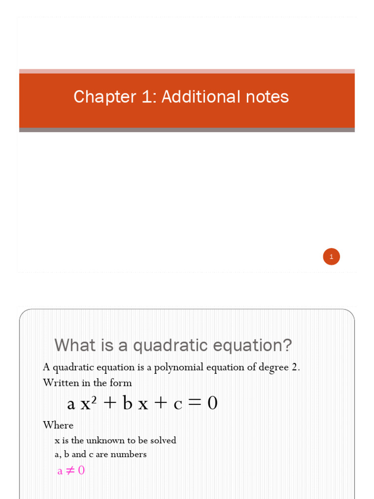 Chapter 1 Additional Notes | PDF | Factorization | Quadratic Equation