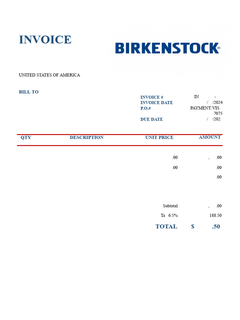 Invoice for Desert Birkenstock Order | PDF