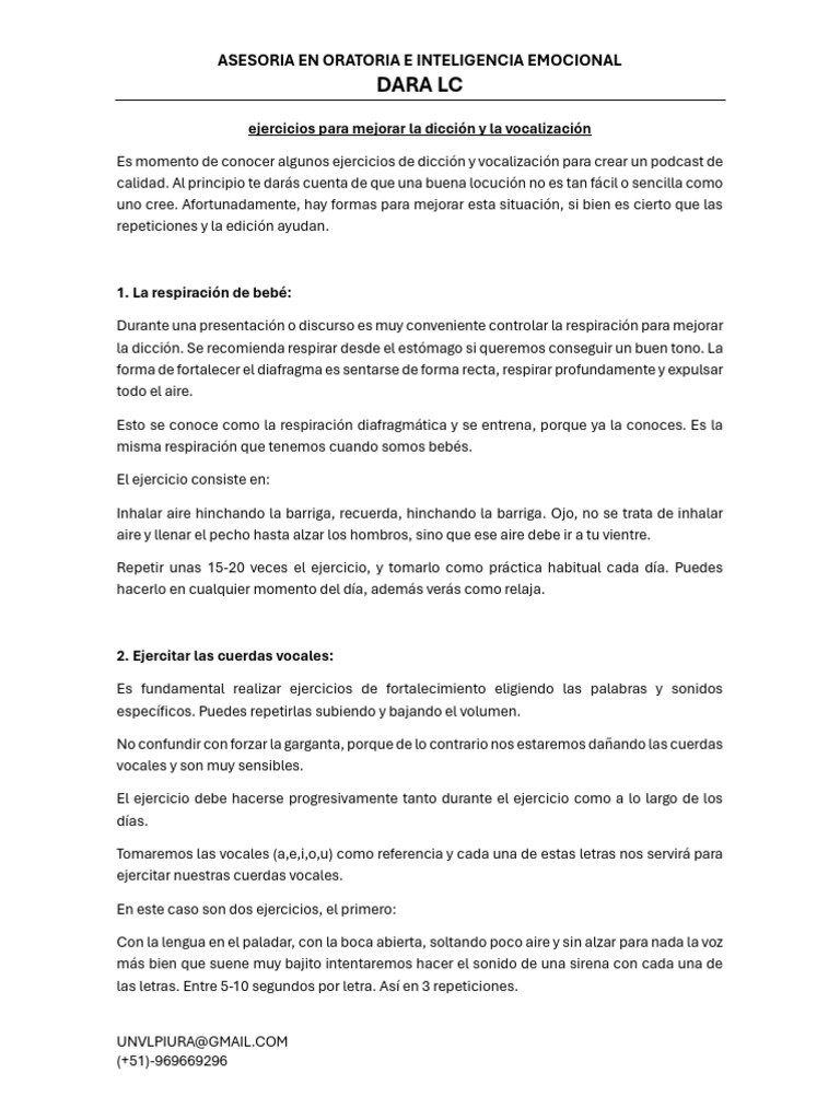Ejercicios para Mejorar la Dicción | PDF | Hablar en público | Respiración
