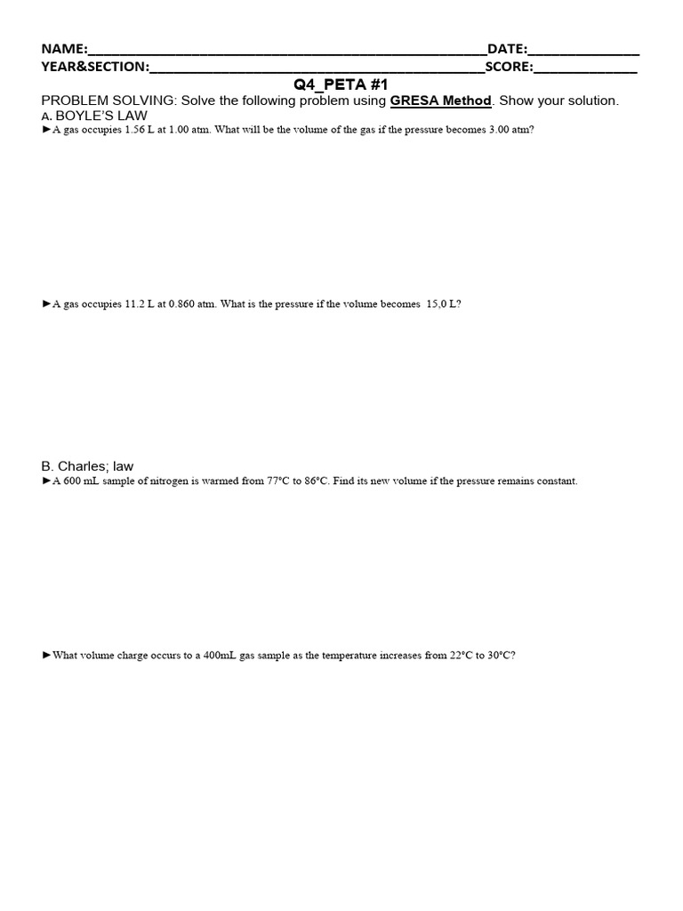 Gas Laws Problem Solving Guide | PDF
