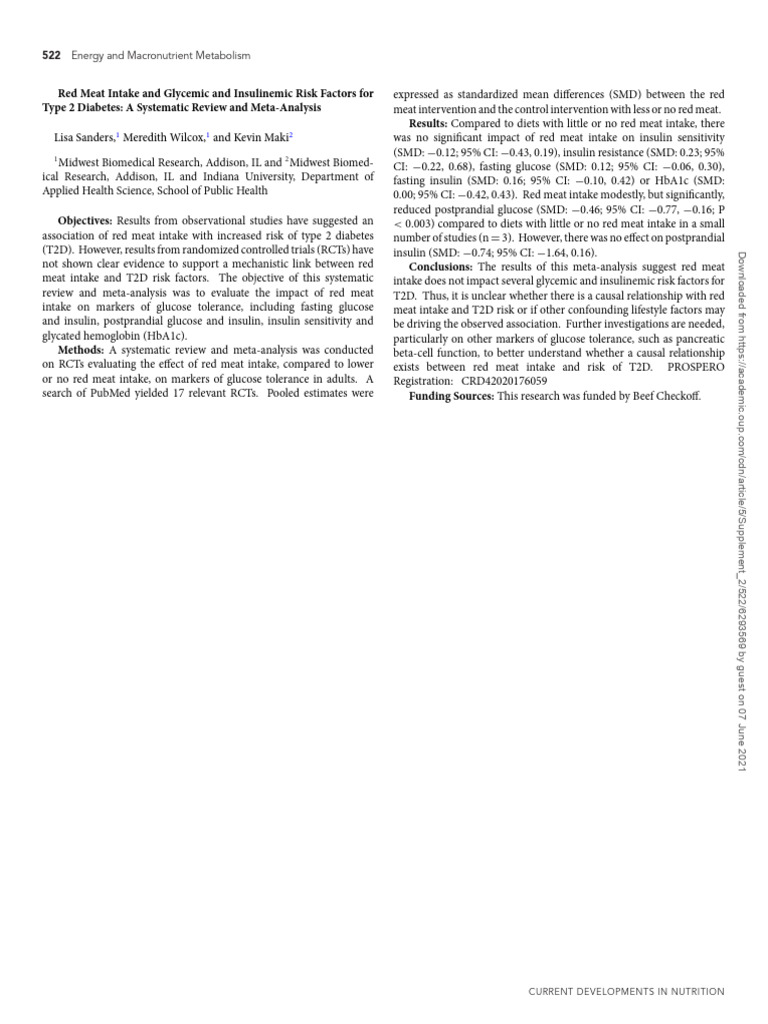 Red Meat Intake and Type 2 Diabetes Risk | PDF | Insulin Resistance ...