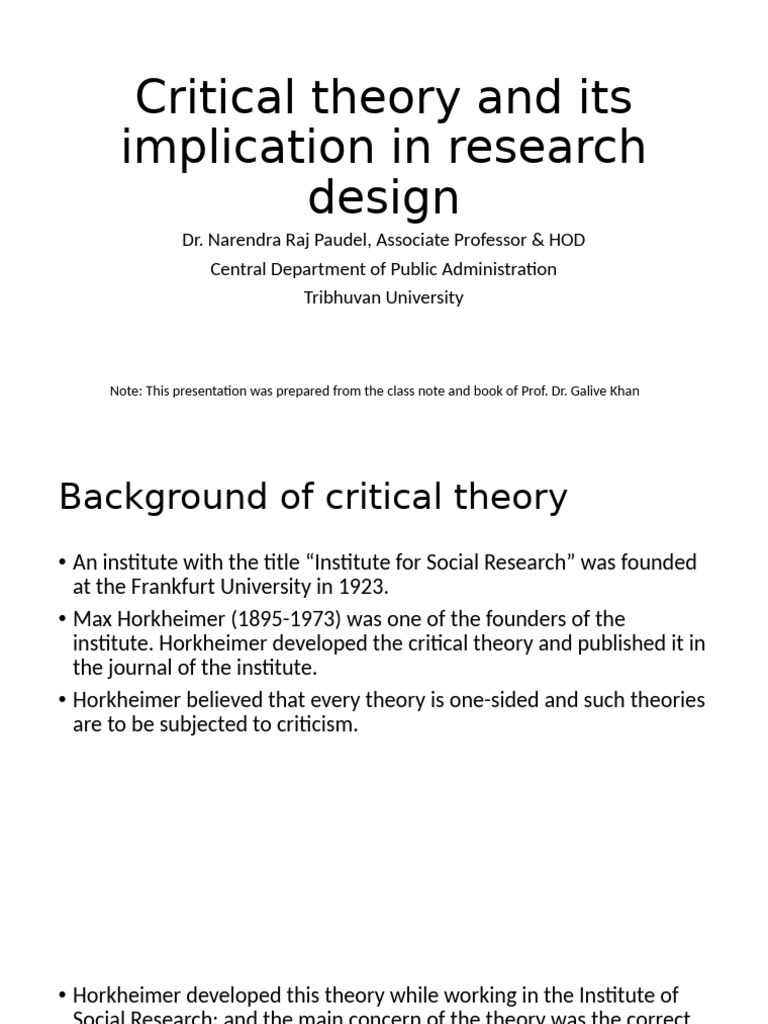 Critical Theory in Research Design | PDF | Critical Theory | Frankfurt ...