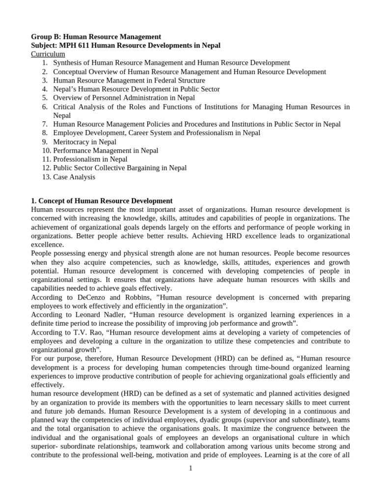 Human Resource Development in Nepal | PDF | Human Resource Management ...