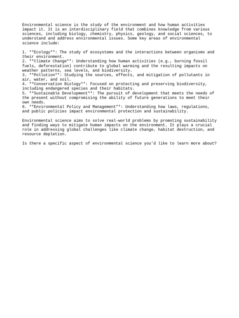 Environmental Science Is The Study | PDF