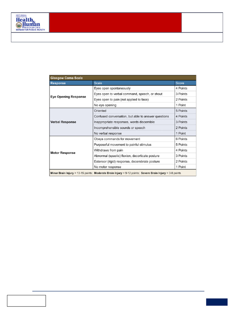 Printable Glasgow Coma Scale Chart | PDF