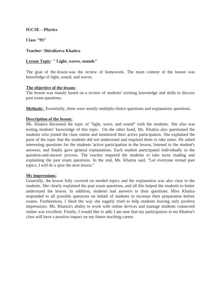 Observation Lesson Template - Physics | PDF