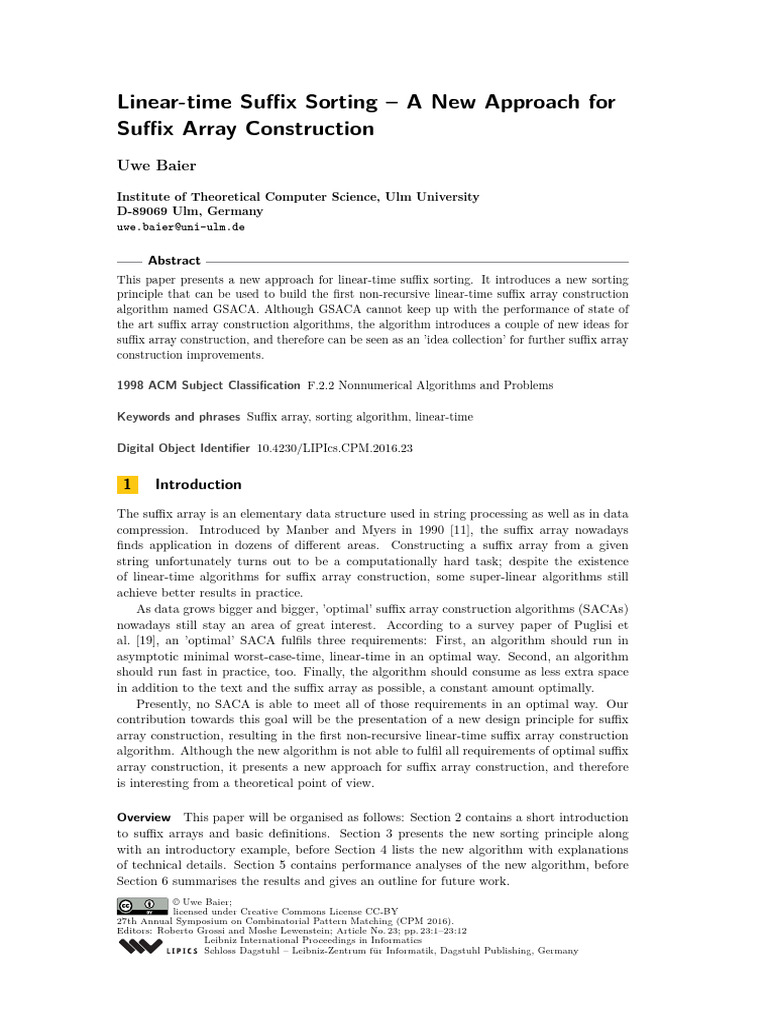 LIPIcs CPM 2016 23 | PDF | Time Complexity | String (Computer Science)