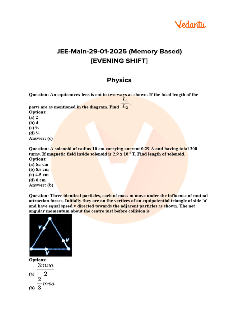 JEE Main 29 Jan Shift 2 Question Paper 2025 - Check Today's Paper ...