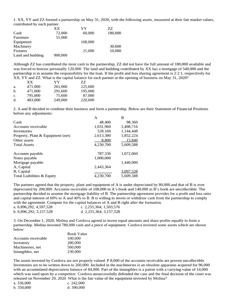 Partnership Formation Capital Balances Analysis | PDF | Book Value ...