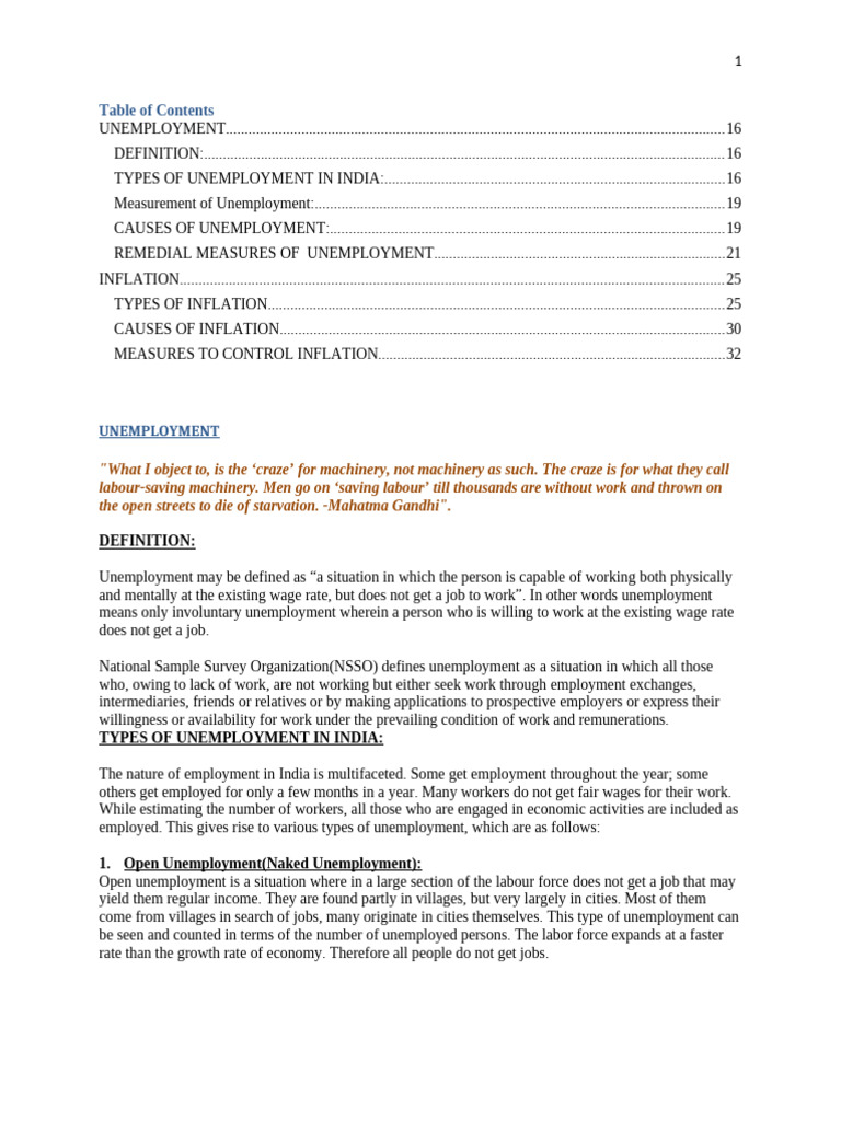 Unemployment Types and Causes in India | PDF | Cost Of Living | Inflation