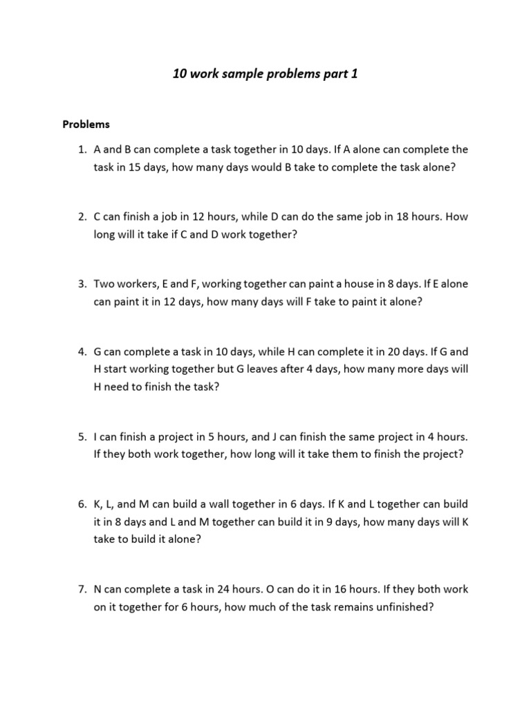 Work Sample Problems and Solutions | PDF