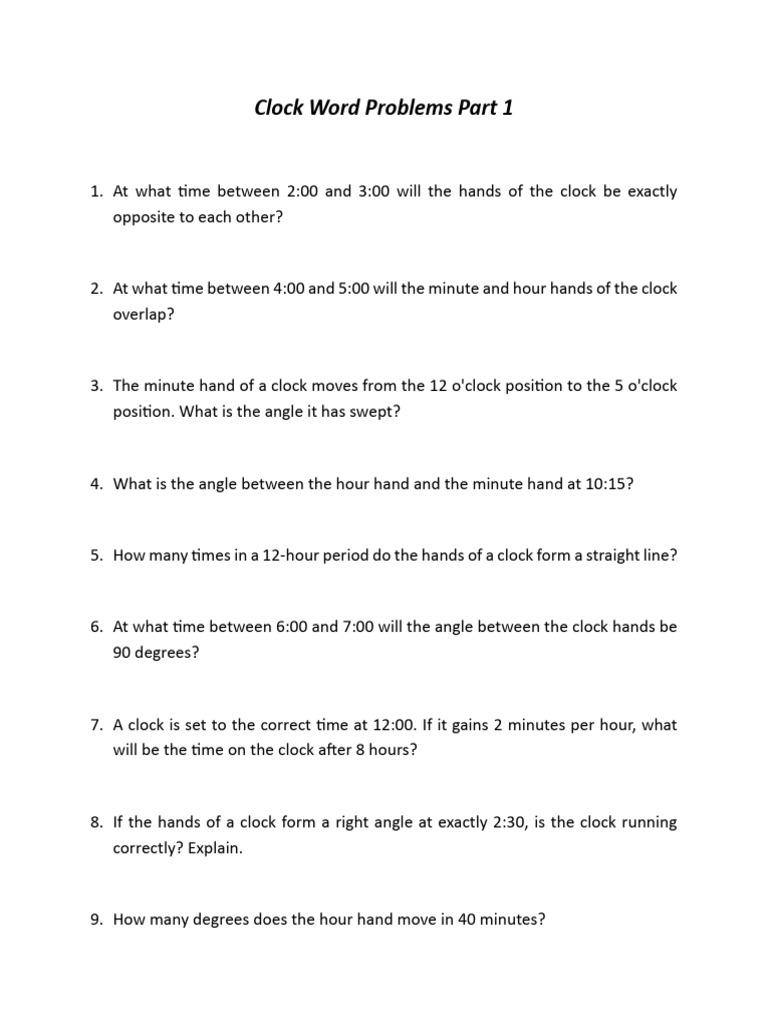 Clock Angle and Time Problems | PDF