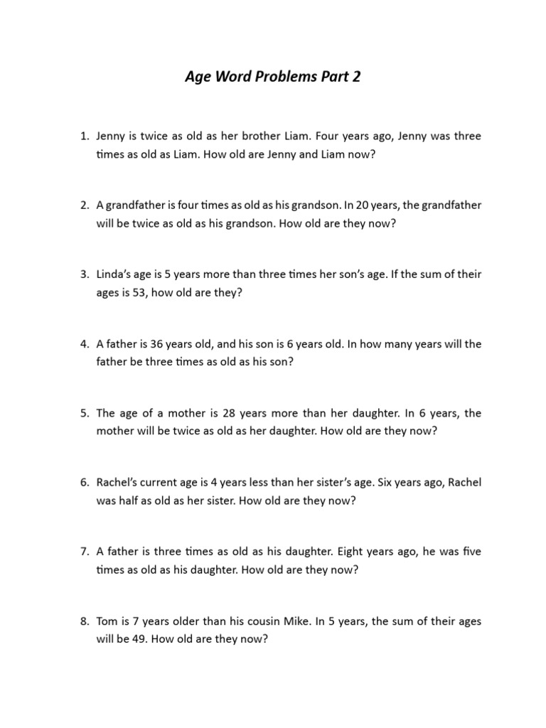 Age Word Problems Solutions Part 2 | PDF