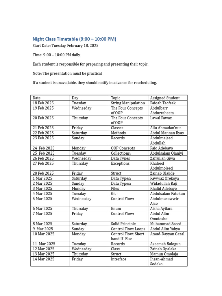 Night Class Timetable Updated | PDF | Information Technology | Computer ...