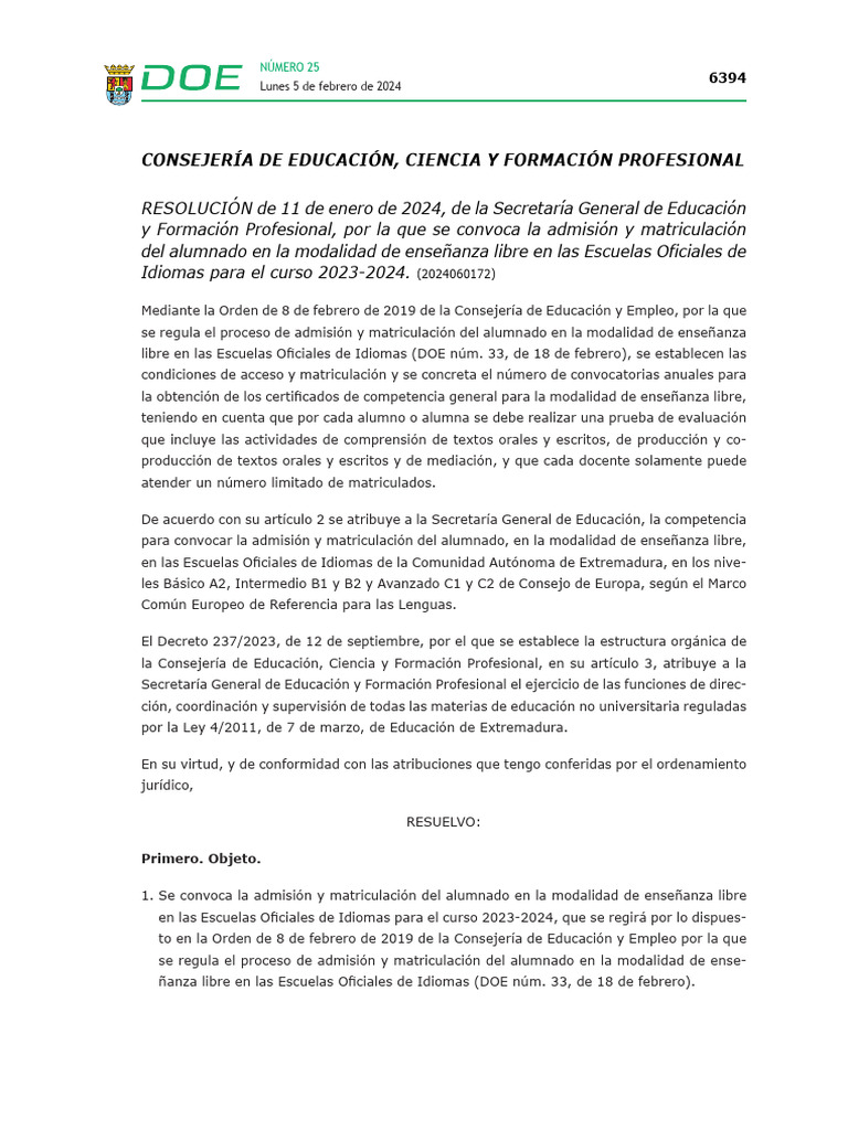 Admisión a Escuelas de Idiomas 2024 | PDF