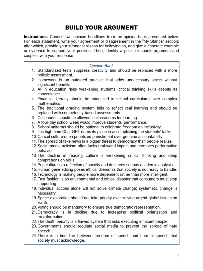 Argument Building Worksheet Guide | PDF | Critical Thinking | Reason