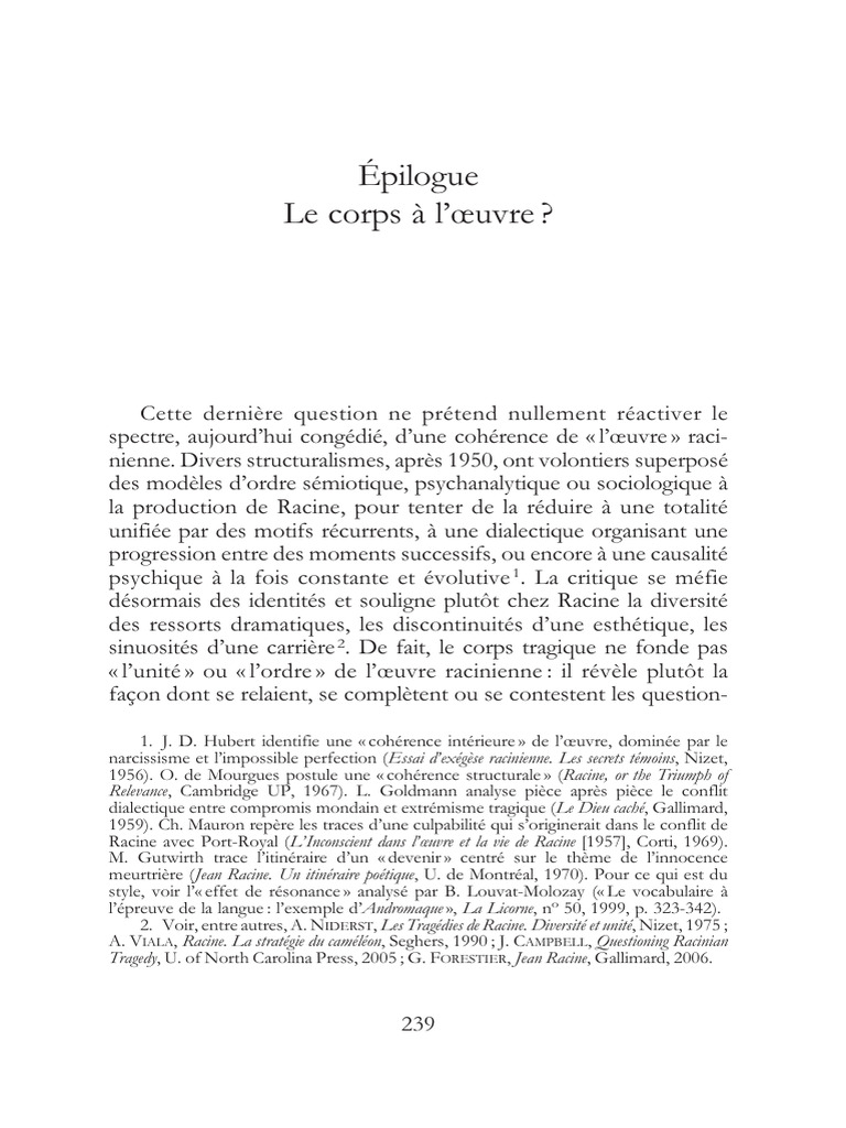 Corps tragiques dans l'œuvre de Racine | PDF | Jean Racine