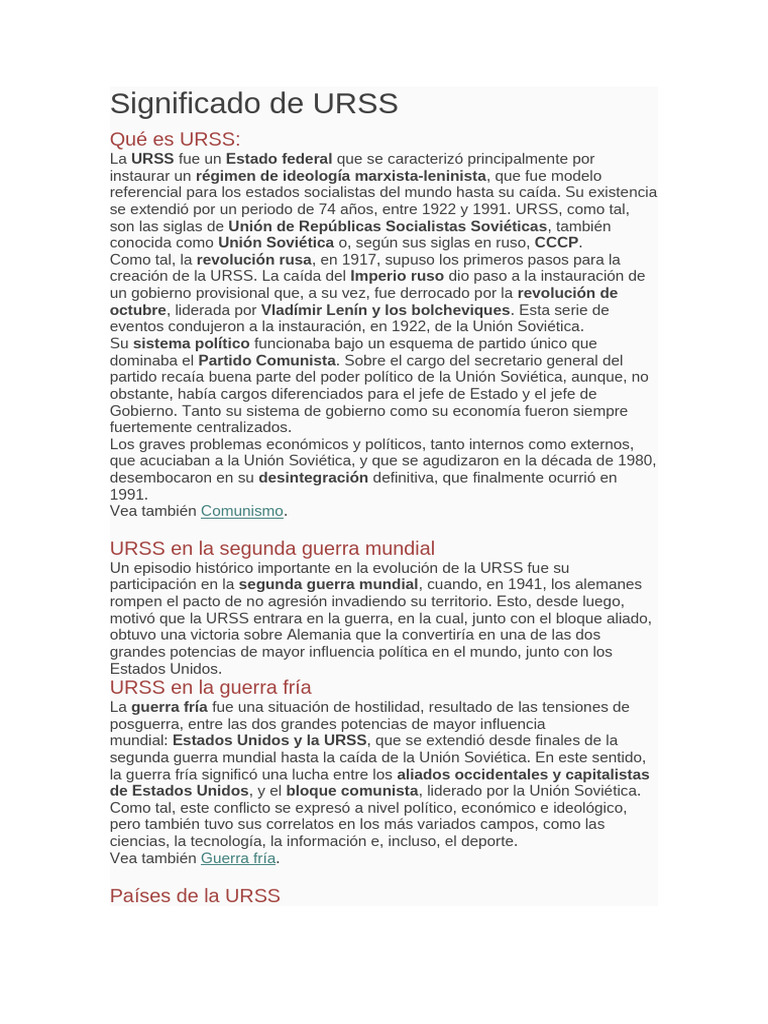 Significado y contexto de la URSS | PDF | Unión Soviética | Política ...