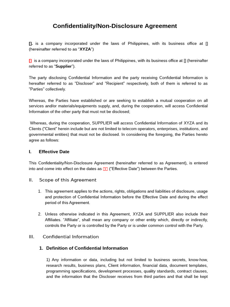 Confidentiality Agreement Template | PDF | Breach Of Contract ...