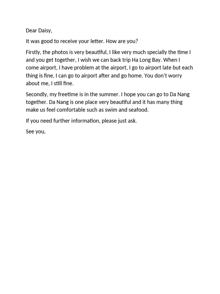 Letter to Daisy About Travel Plans | PDF