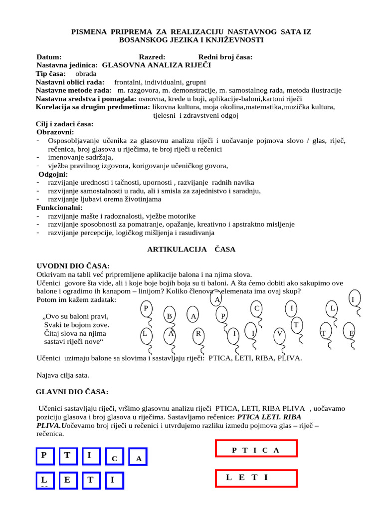 Glasovna analiza rijeci+recenica, rijec, glas | PDF