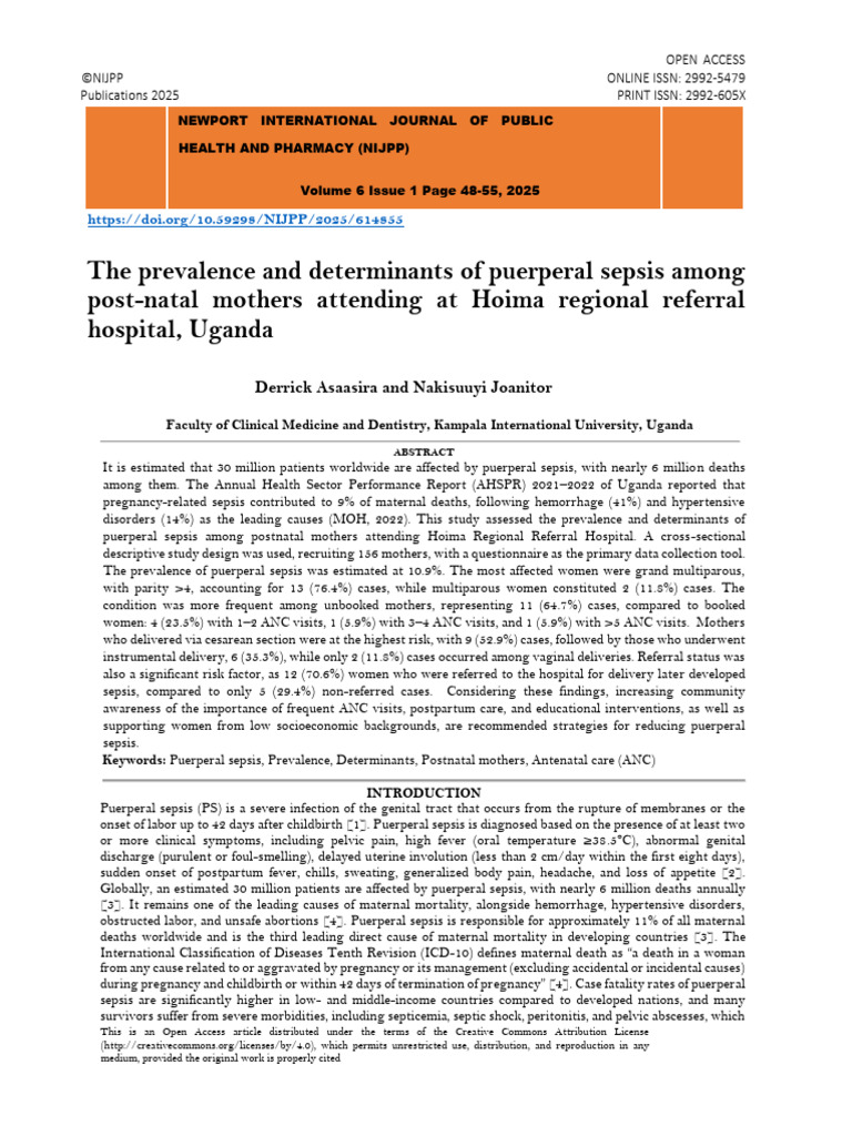 The Prevalence and Determinants of Puerperal Sepsis Among Post-Natal ...
