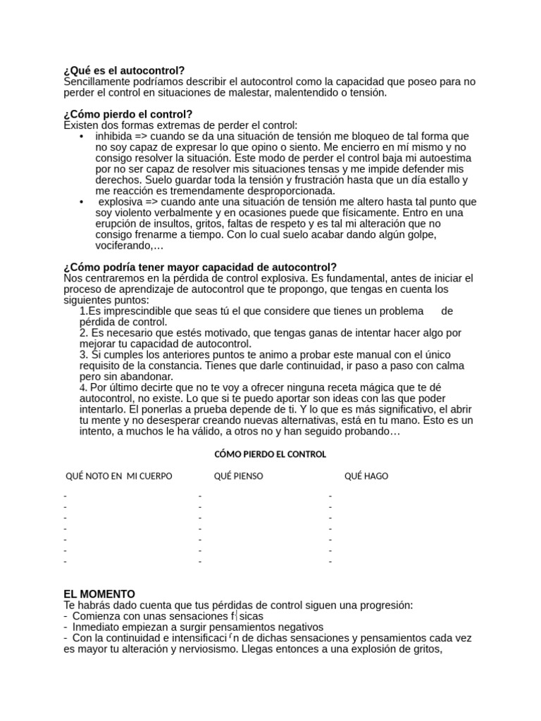 Estrategias para Mejorar el Autocontrol | PDF | Pensamiento