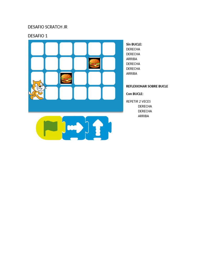 Desafío Scratch Jr: Sin y Con Bucle | PDF