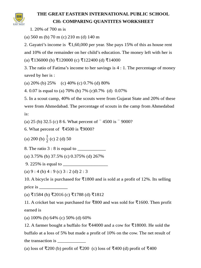 Comparing Quantities | PDF | Percentage | Economies