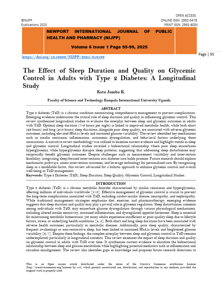 Sleep Impact on Glycemic Control in T2D | PDF | Diabetes Management ...