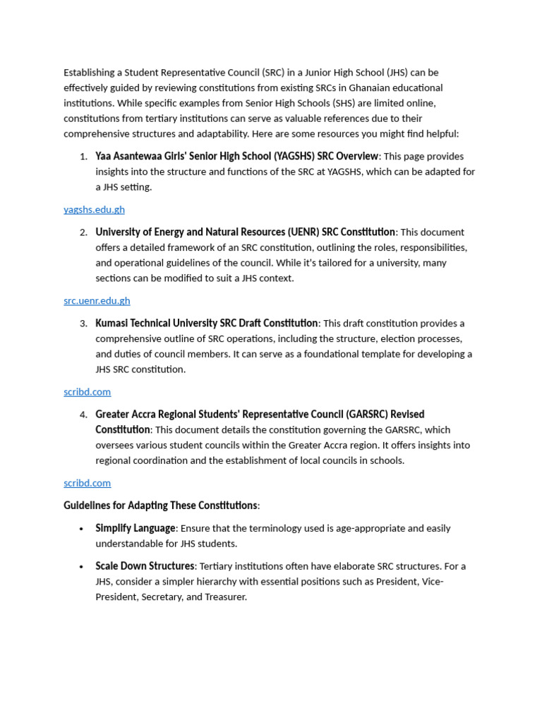 Establishing SRC in Junior High Schools | PDF
